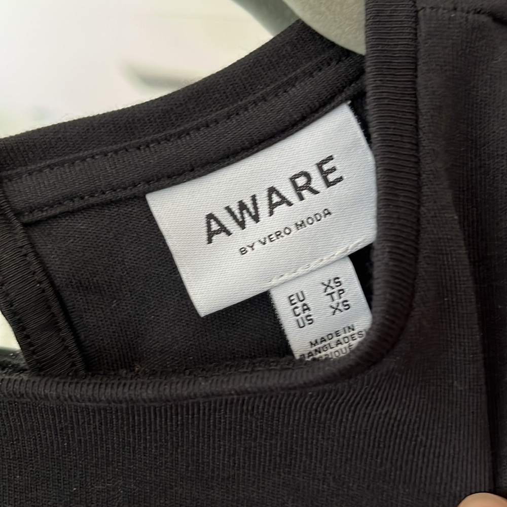 Aware‎ by Vero Moda Little Black Cotton Dress Pouf Long Sleeves Size XS NWT - Picture 7 of 8